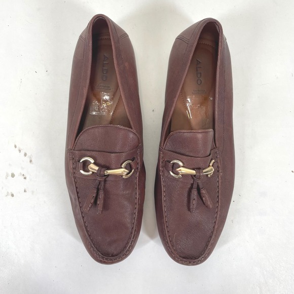 Aldo Flex Mens Leather Horsebit Tassel Loafers Burgundy Brown Driving Shoes 10.5 main image 7